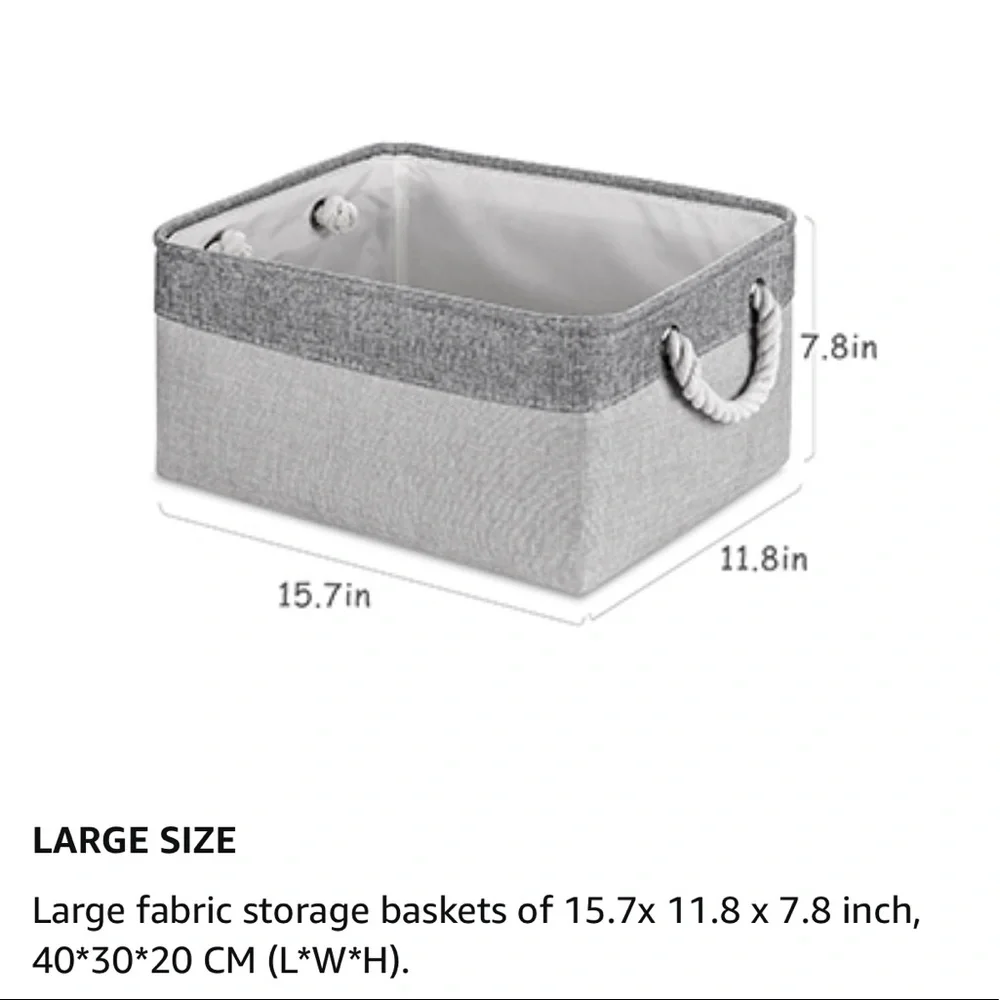 NEW! Large Canvas Storage Bin Foldable Fabric Basket with Handles Durable Gray